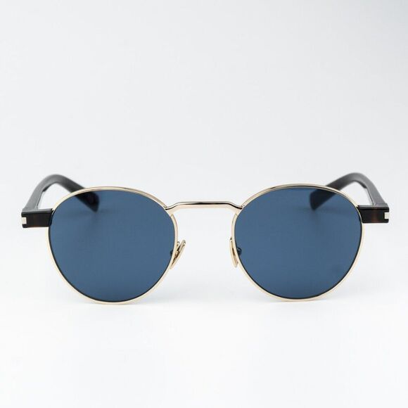 NEW Saint Laurent SL707 004 Gold Havana Blue Oval Unisex Sunglasses - Picture 3 of 11